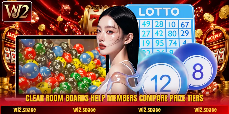 Clear room boards help members compare prize tiers Clear room boards help members compare prize tiers